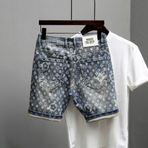 Men's LV Monogram Printed Washed Denim Shorts