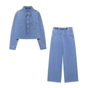 Denim Crop Jacket and Jeans Set