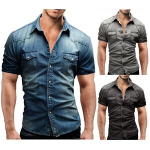 Men's Casual Long Sleeve Slim-Fit Denim Shirt