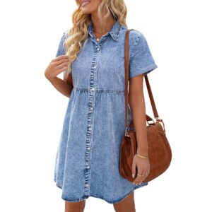 Women's Button-Down Short Sleeve Denim Midi Dress