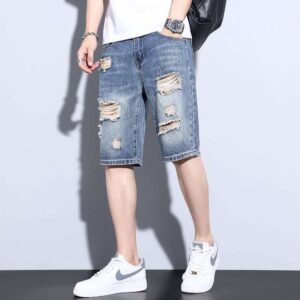 Frayed Hem Ripped Denim Shorts