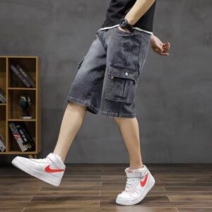 Knee Length Cargo Denim Shorts