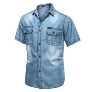 Short Sleeve Bleached Denim Shirt