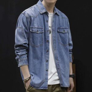 Men's Classic Short Sleeve Button-Up Denim Shirt