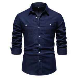 Men's Formal Dark Navy Long Sleeve Denim Shirt