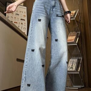 Embroidered Floral Wide Leg Jeans