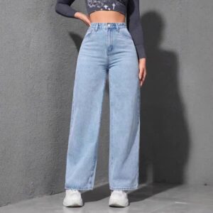 Women's High-Waist Straight-Leg Wide Denim Trousers